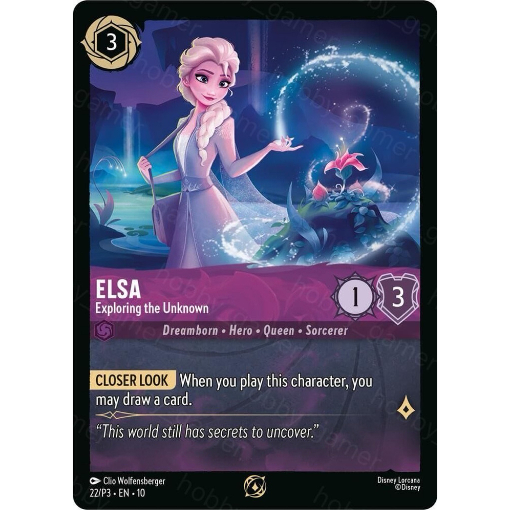 (มือ1 พร้อมส่งด่วน ของแท้ ) TCG การ์ด ฟอย Foil Lorcana Elsa Promo 22/P3 EN ส่งพร้อม Toploader