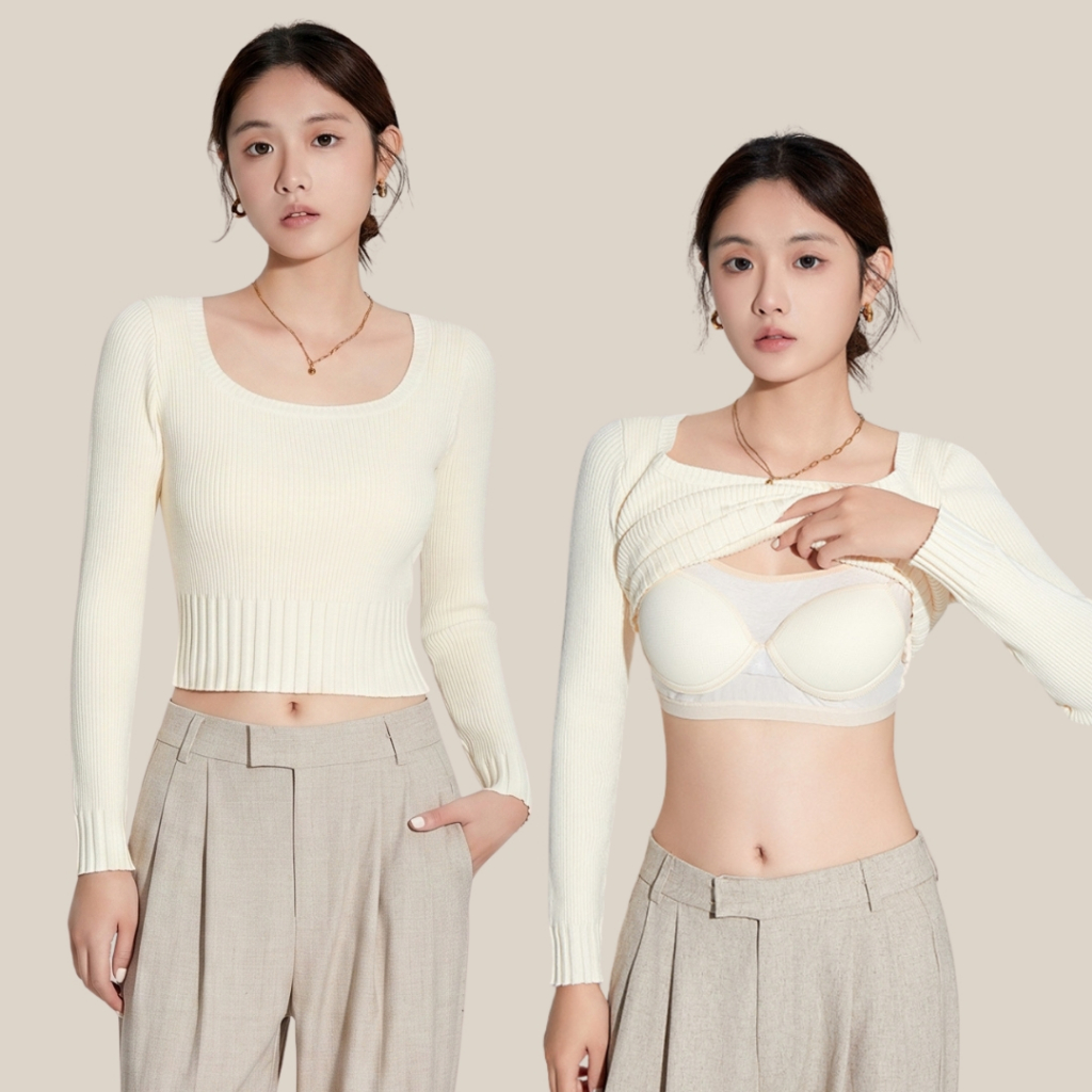 WsimpleBra | Ava Crop Top Sweater เสื้อสเวตเตอร์ ทรงครอป ผ้าวูล เสื้อกันหนาว เสื้อมีบราในตัว