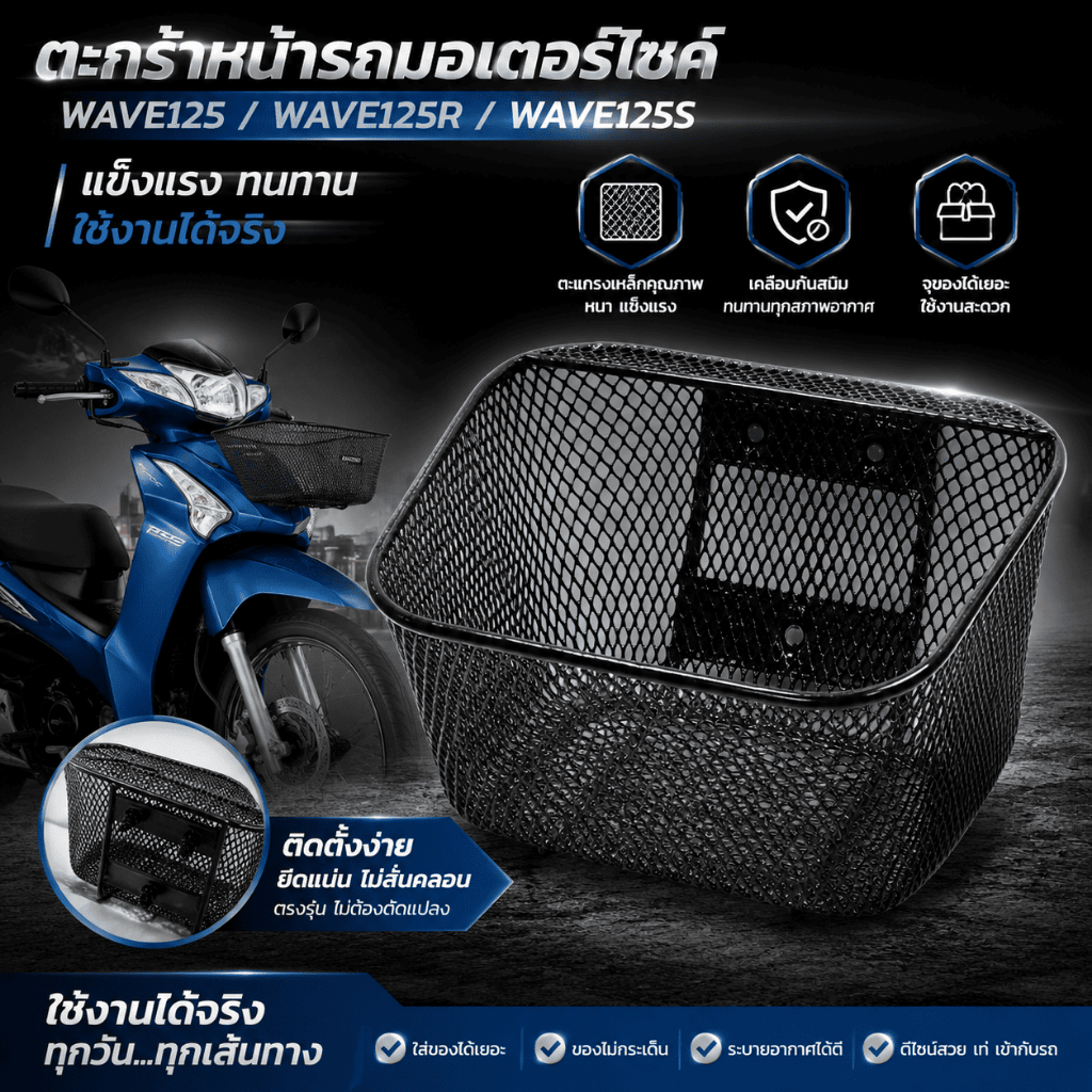 ตะกร้าWAVE125/R/S/125-I[05-10]/W100[05] ตะกร้าเวฟ125 งานหนา หงานเหล็กอย่างดี