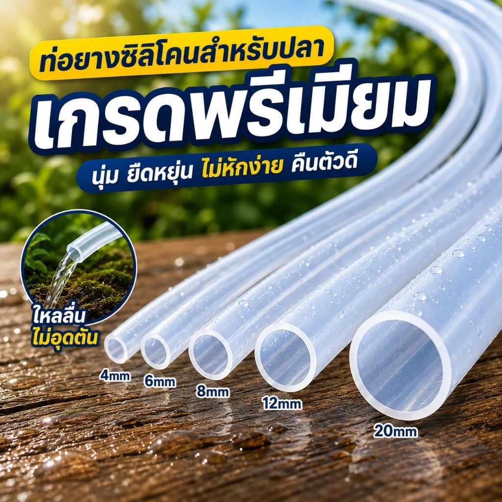 ท่อซิลิโคนใส ตู้ปลา 4/6/8/12/16/20mm ท่อลม ท่อน้ำ นิ่ม ยืดหยุ่น ไม่พับงอ ใช้กับปั๊มลม ปั๊มน้ำ DIY