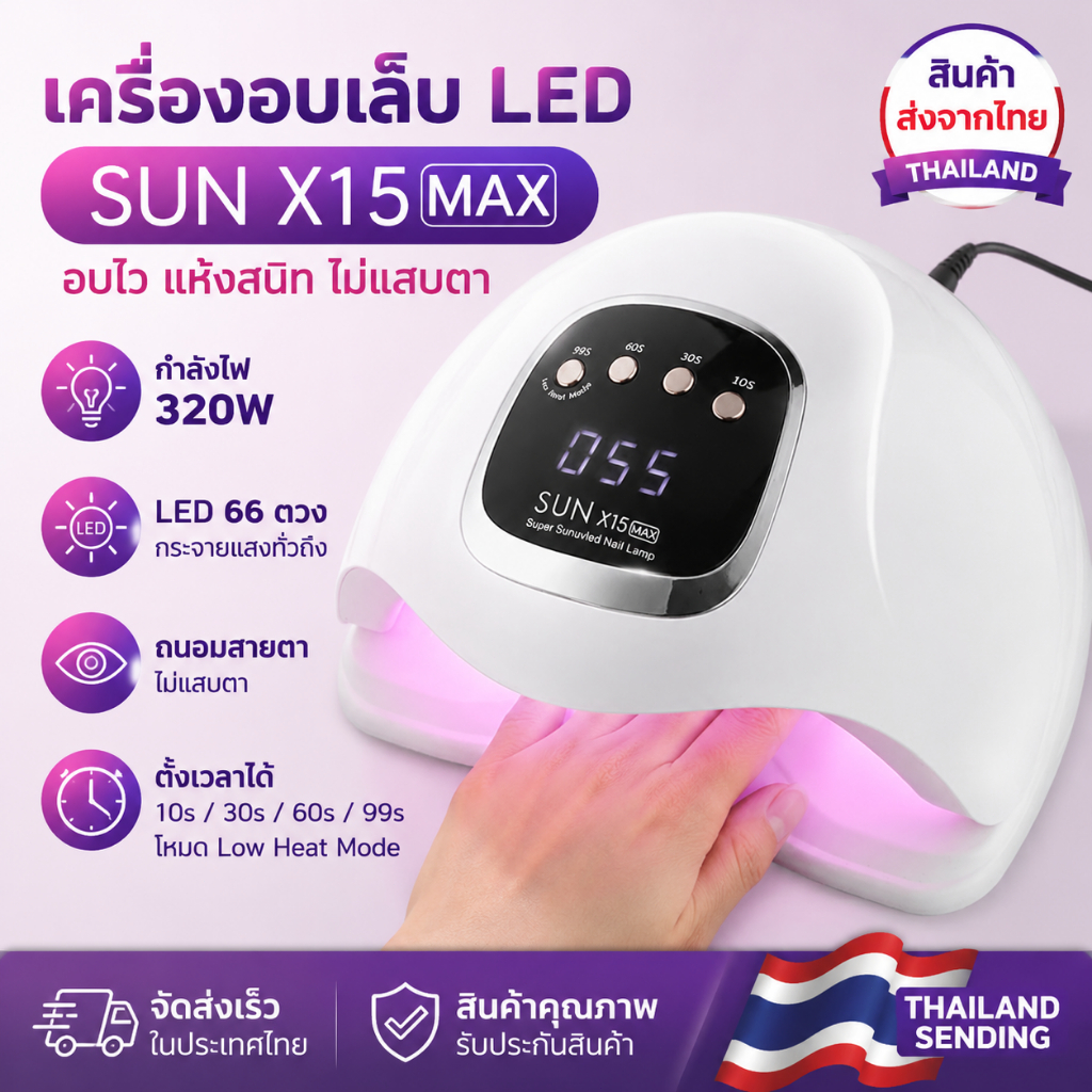 SUN X15 MAX เครื่องอบเล็บเจล เครื่องอบเล็บ320W 66 UV LED Nailเครื่องอบสีเจล จอแสดงผลดิจิตอล อุปกรณ์ทำเล็บ แห้งไว10วินาที