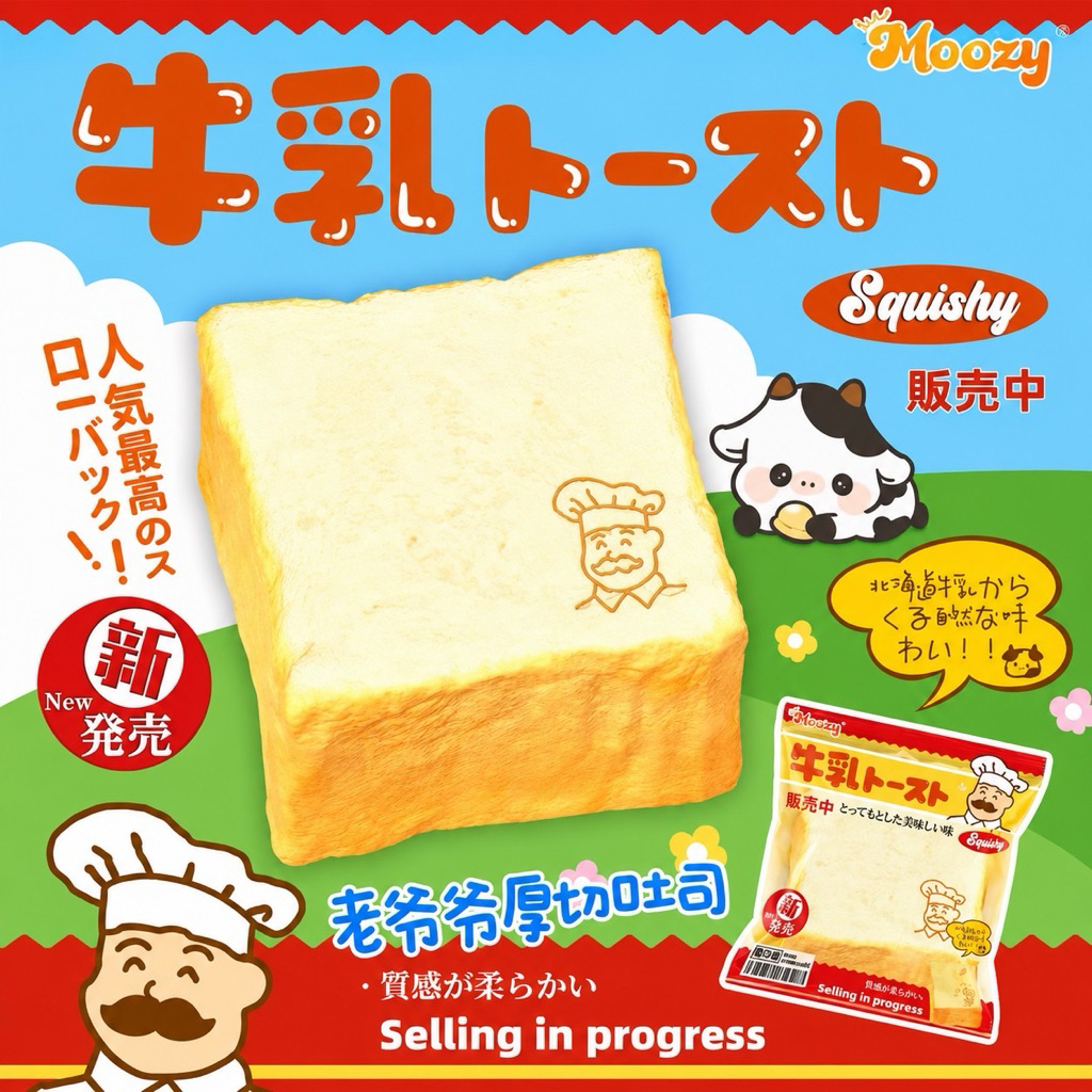[พร้อมส่ง] สกุชชี่ Squishy แบรนด์ Moozy Thick Milk Toast ขนมปังนมสดแผ่นหนา หอม เนื้อนุ่มพิเศษ Slow Rising