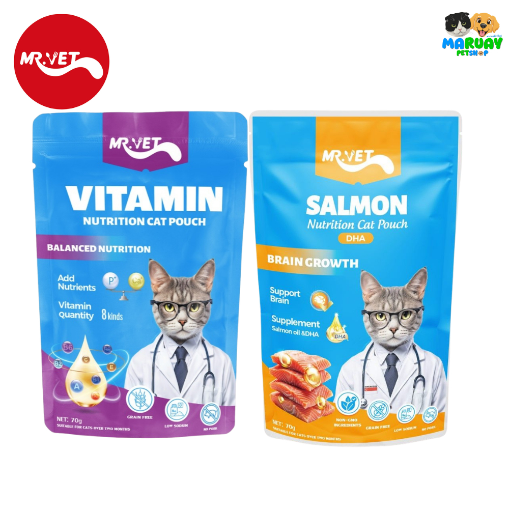 MR.VET อาหารเปียกแมว 70g [สูตร Vitamin Balanced / Salmon] โปรตีนสูง ไม่เติมแป้ง ไม่เค็ม