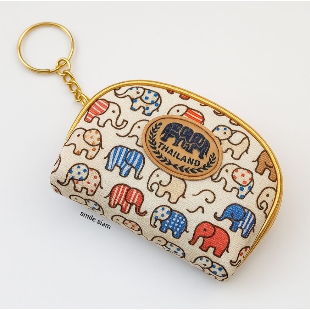 กระเป๋าใส่เหรียญ ลายช้างไทย สินค้าที่ระลึก Thai elephant coin purse & keychain