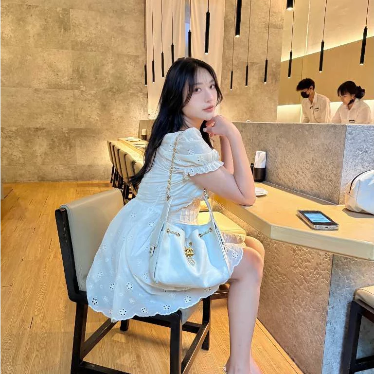 D65 Puffy Dress MUENFUN เดรสฉลุคอตตอนพรีเมียม