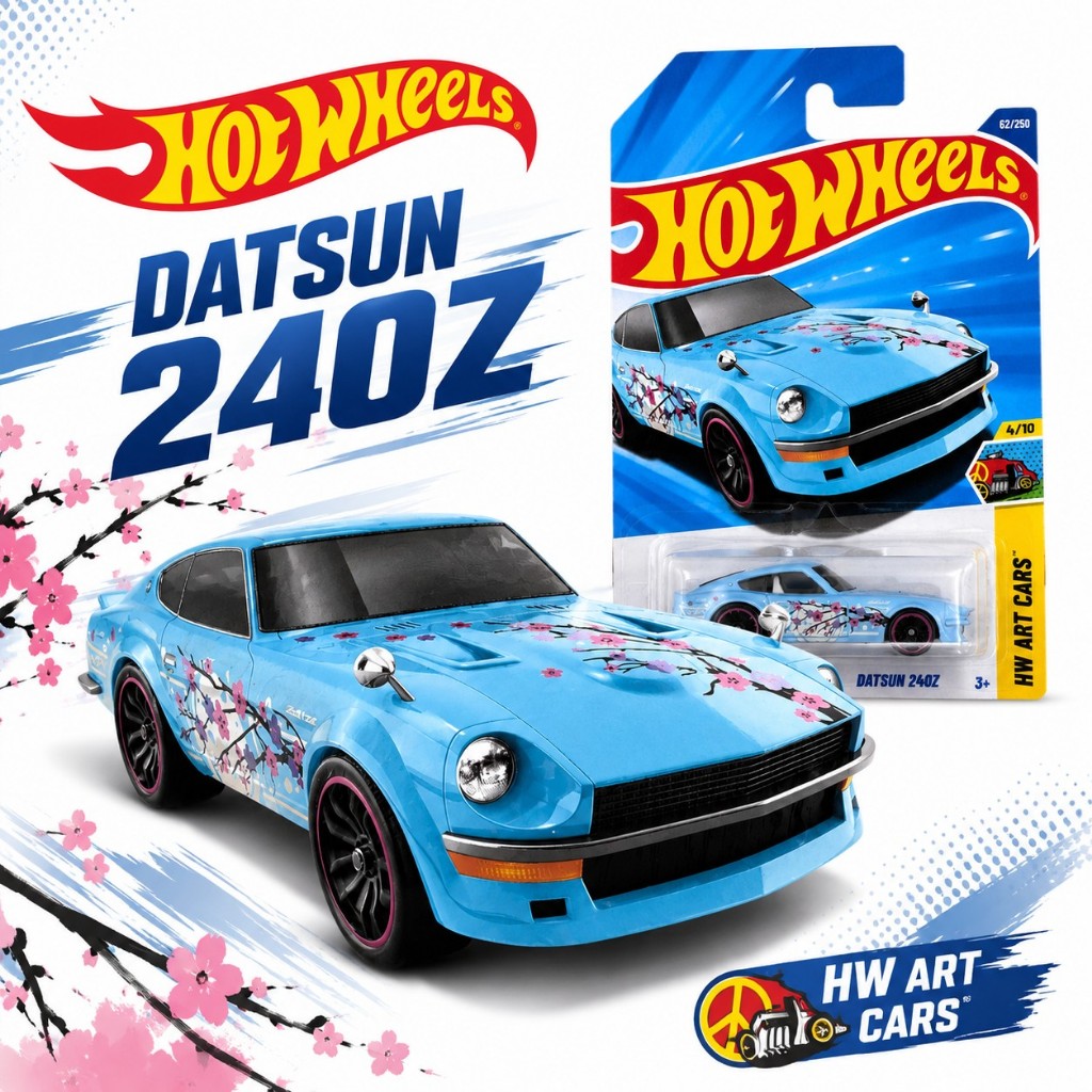 Hot Wheels Datsun 240Z - HW Art Cars 4/10 | ลายซากุระ สีฟ้า | #62/250 | รถโมเดล 1:64 ของสะสม
