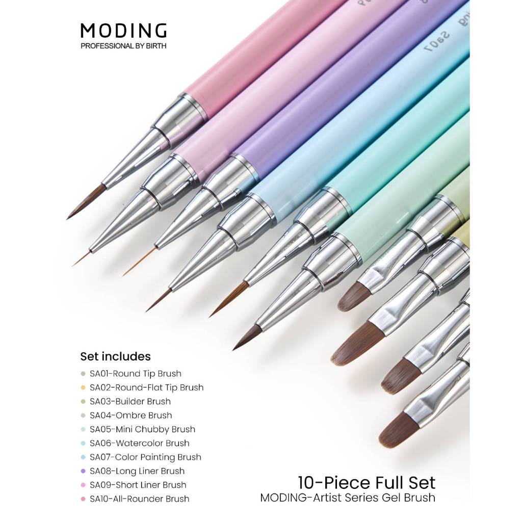 เซตพู่กันเพ้นท์ 10ด้าม MODING Premium Nail Art Brush set SA มีปลอก อุปกรณ์ทำเล็บ