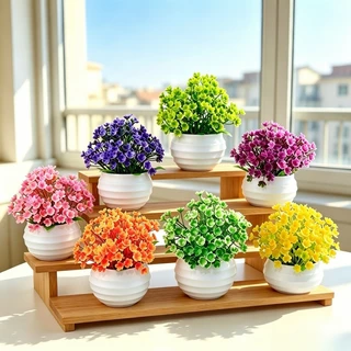 ดอกไม้บอนไซประดิษฐ์ พร้อมแจกัน สีที่สมจริง การจำลองระดับสูง บอนไซสำนักงาน สีเขียวบรรเทาความเมื่อยล้า