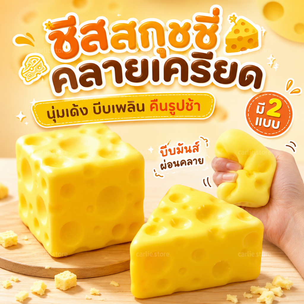 สกุชชี่ชีส ชีสสกุชชี่ ของเล่นบีบคลายเครียดได้ นุ่มเด้ง คืนรูปช้า มี 2 ขนาด เล่นเพลินทุกวัน