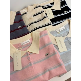 ✿MAI AREA✿ 129 เสื้อผ้าบางเบาแขนยาวไหมพรมลายทาง