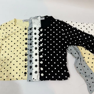 Polka Long - เสื้อแขนยาวโพกาดอท แต่งกระดุมดอกไม้ย กระดุมแกะใช้งานได้จริง ผ้านุ่มใส่สบาย (ลายจุดแขนยาว)