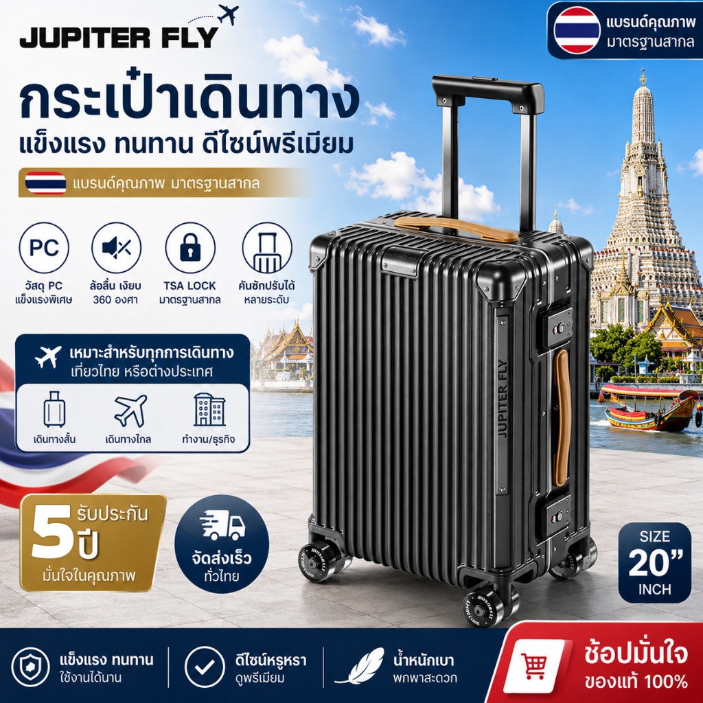กระเป๋าเดินทาง 24 นิ้ว ALUMINIUM FRAME luggage แท้100%ทั้งใบ กระเป๋าลาก ห่วงรัดไข่ โครงอะลูมิเนียม ระบบล็อคมาตราฐาน