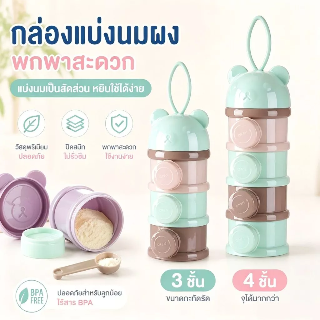 COD👶พร้อมส่ง ที่ใส่นมผงแบบพกพา กล่องนมผงสำหรับทารก 3/4 ชั้น กล่องขนม
