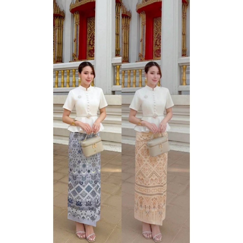 เซตผ้าไทยทรงยอดนิยม  ทรงสวย แบบยอดนิยม ใช้ผ้าเกรดพรีเมี่ยม งาน Hi-End  สุดๆ ใส่ได้หลายโอกาส เสื้องานแต่งกระดุมหน้า