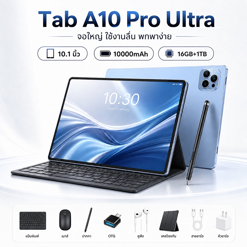 【พร้อมส่งไทย】แท็บเล็ต 10.1 นิ้ว Android 16 ใส่ซิม+WiFi 16GB+1TB แบต 10000mAh ฟรีของแถม