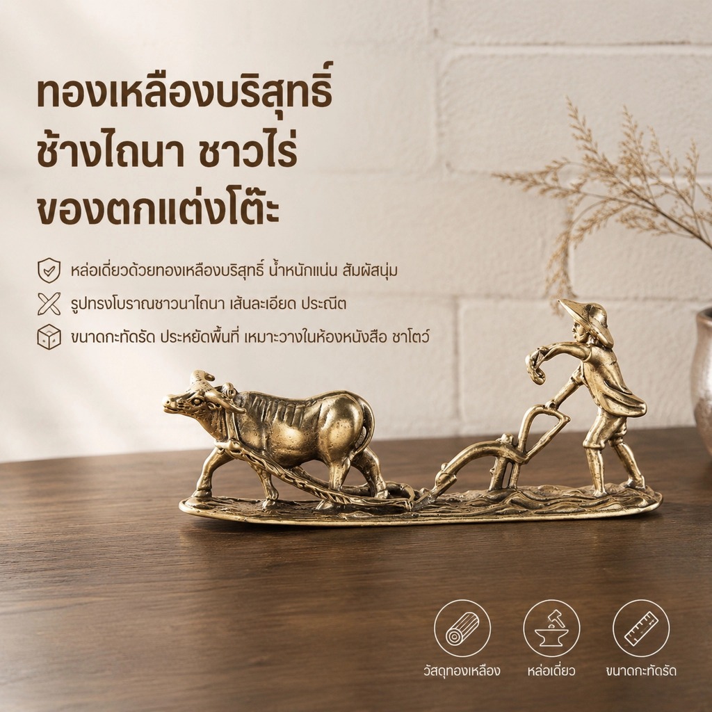 Luxe-T ชุดเครื่องประดับบ้านวินเทจ1ชิ้นของชาสัตว์เลี้ยงทองเหลืองแกะสลักมืองานฝีมือโลหะเกษตรกรเก่าและวัวตกแต่งห้องนั่งเล่น