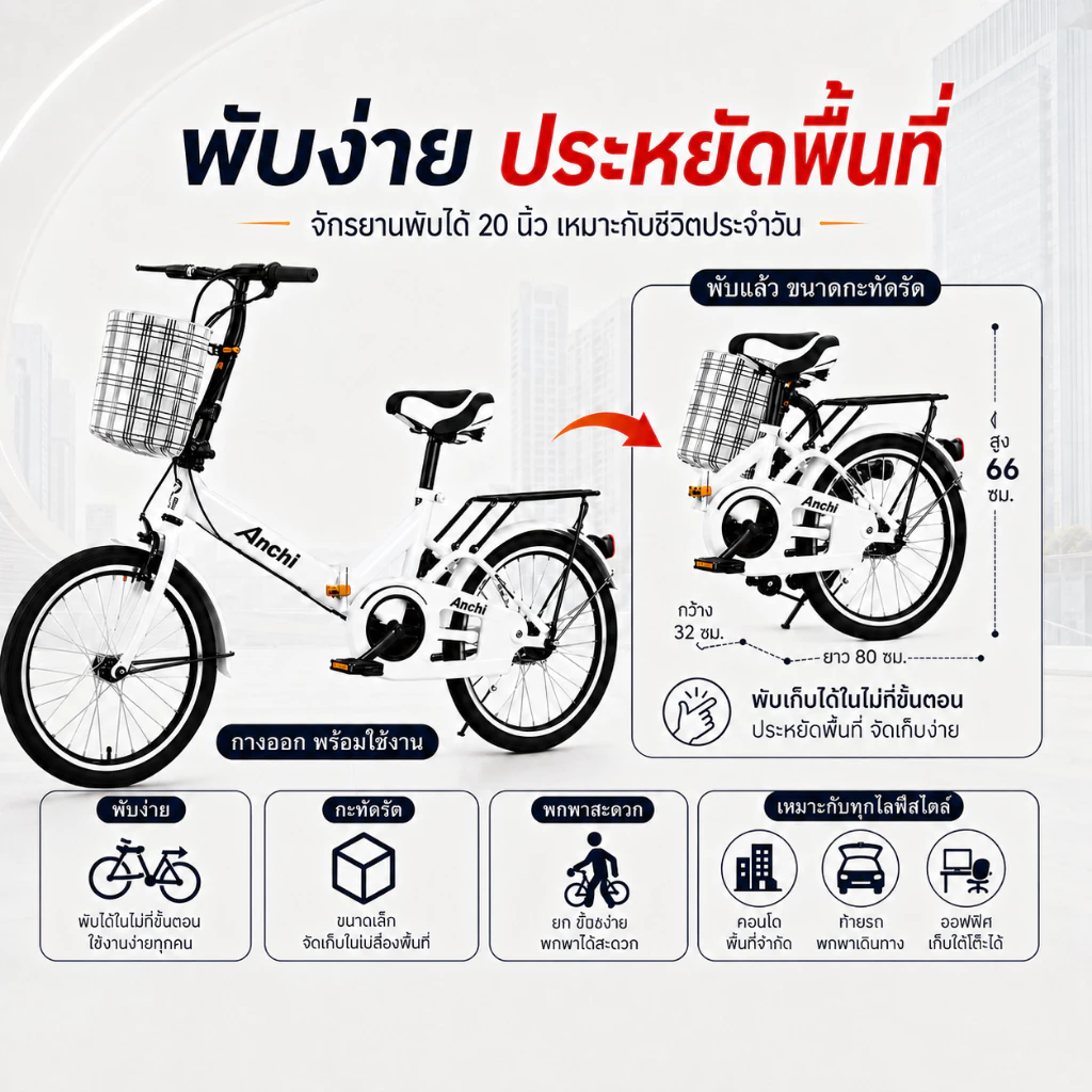 Anchi จักรยานพับได้ 20 นิ้ว เกียร์ 7 สปีด เด็กและผู้ใหญ่ thumbnail 3