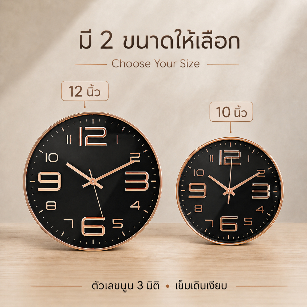 นาฬิกาแขวนผนัง (12นิ้ว) ตัวเลขนูน 3 มิติ แขวนเก๋ๆ ติดผนัง ทรงกลม เข็มเดินเงียบ ไร้เสียงรบกวน STD