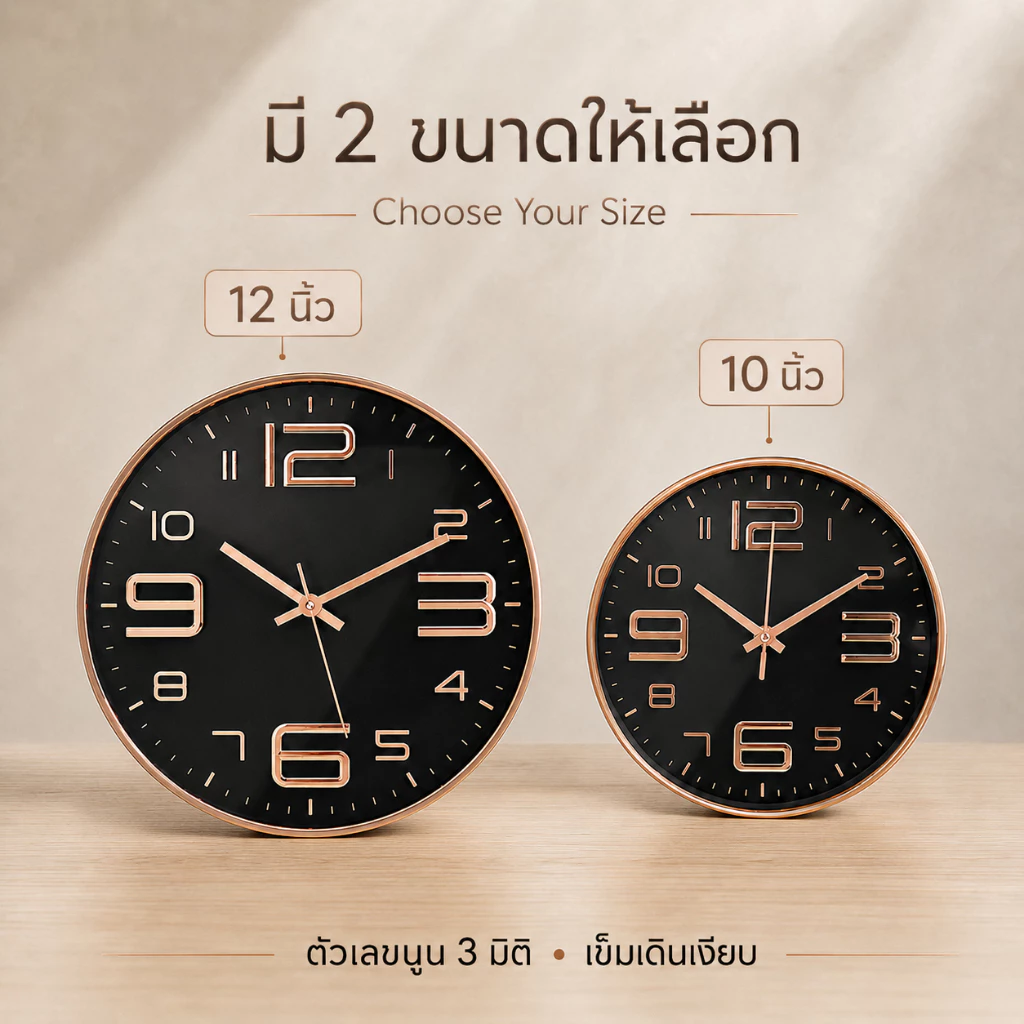 นาฬิกาแขวนผนัง (12นิ้ว) ตัวเลขนูน 3 มิติ แขวนเก๋ๆ ติดผนัง ทรงกลม เข็มเดินเงียบ ไร้เสียงรบกวน STD