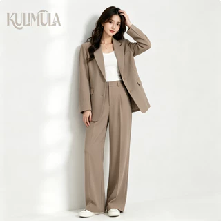 KULIMULA เสื้อสูทสองชิ้น ทรงหลวมสุภาพ เสื้อเบลเซอร์แขนยาวคู่กางเกงขากว้าง ใส่ไปทำงานพบปะลูกค้าดูหรูหรา YD66