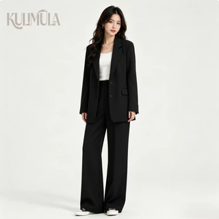 KULIMULA เสื้อสูทสองชิ้น ทรงหลวมสุภาพ เสื้อเบลเซอร์แขนยาวคู่กางเกงขากว้าง ใส่ไปทำงานพบปะลูกค้าดูหรูหรา YD66