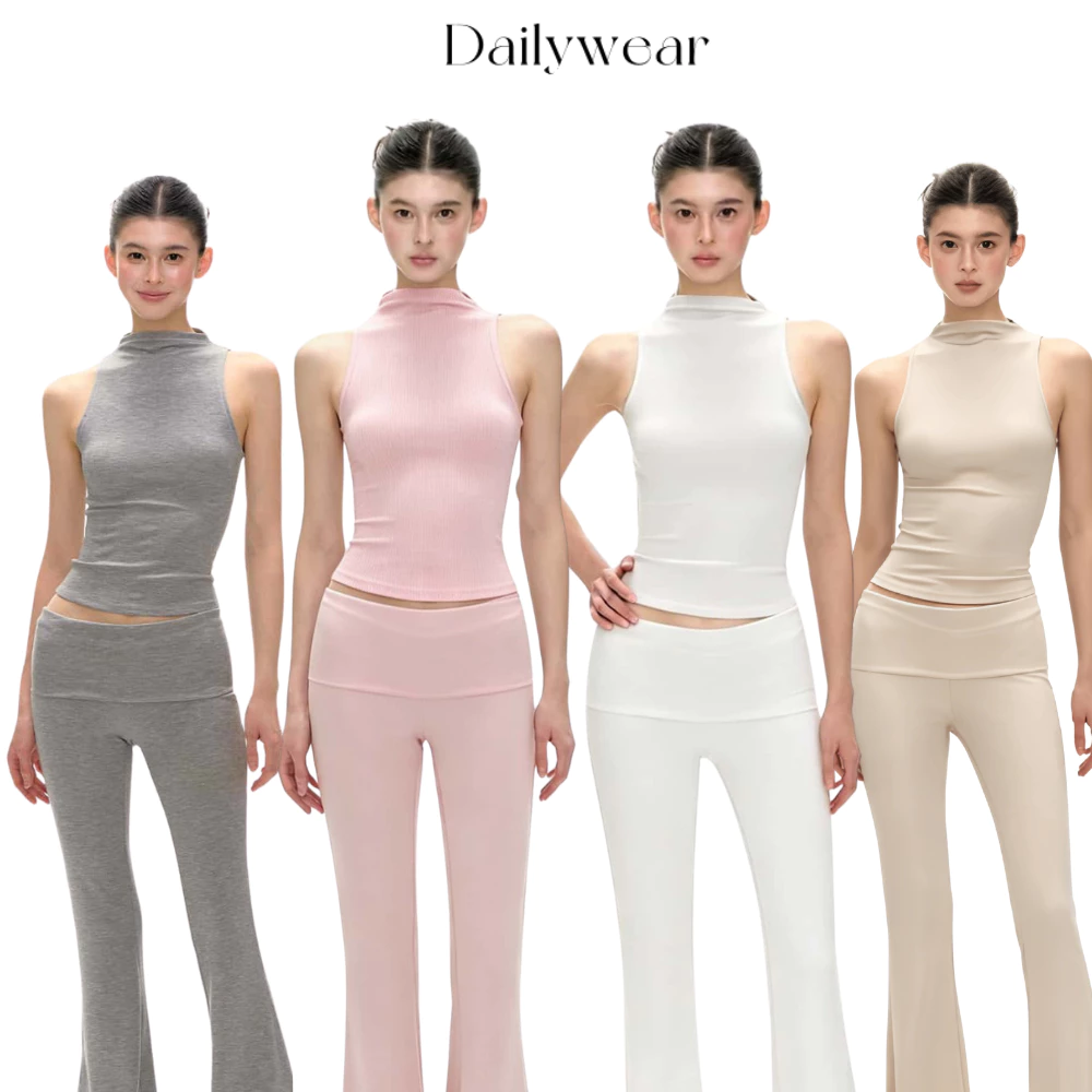 Dailywear พร้อมส่ง ✨เสื้อกล้ามคอกึ่งสูงไร้แขน ผ้ายืดกระชับรูปร่าง สีพื้นใส่ชั้นในได้ทุกชุด