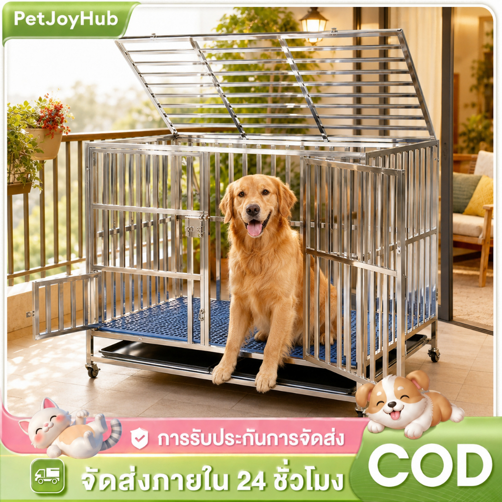 กรงสุนัขสแตนเลส 304 กรงสุนัขใหญ่ กรงหมา กรงสัตว์เลี้ยง แข็งแรง กรงเหล็กถอดได้ ทนทาน มี3ขนาดให้เลือก