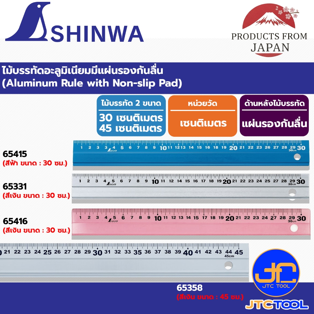 Shinwa ไม้บรรทัดอะลูมิเนียมรุ่นมาตรฐาน - Aluminum Rule
