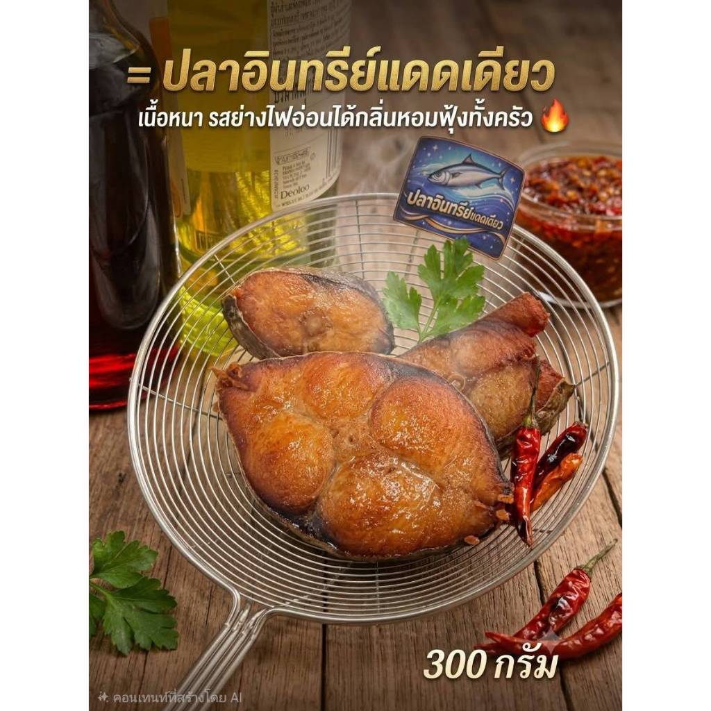 ปลาอินทรีย์แดดเดียว แพ็คล่ะ 300 กรัม มี2-3 ชิ้นต่อแพ็ค เนื้อหนา แน่น นุ่ม อร่อย