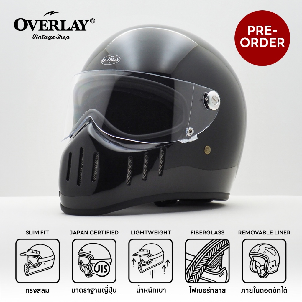 *PRE-ORDER หมวกกันน็อคทรงสลิม OVERLAY SKULL II (FULLFACE HELMET) หมวกเต็มใบ ทรงวินเทจ