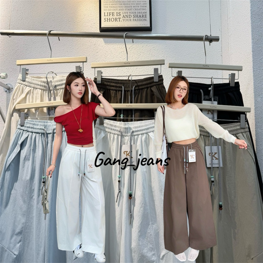 Gang_jeans#9502(K)กางเกงขายาว ทรงบาเรล ขากว้าง