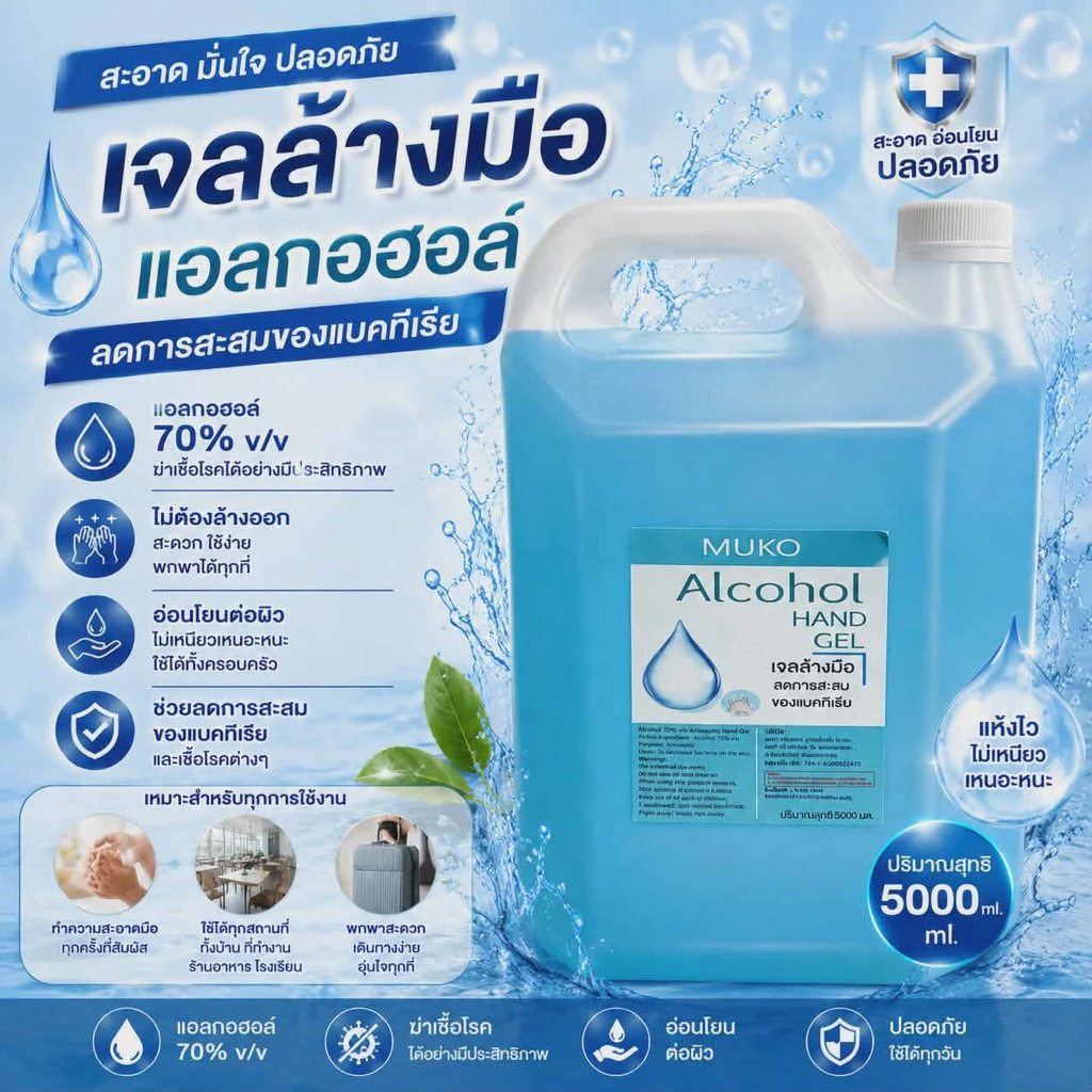 (ส่งไว)เจลแอลกอฮอล์ล้างมือ สีฟ้า ขนาด 5 ลิตร (5000ml)
