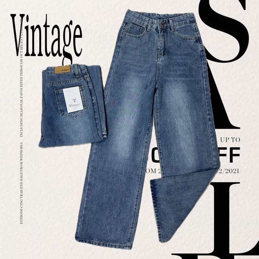 Vintage รุ่น #743 กางเกงยีนส์ ทรงกระบอก แต่งเฟด แต่งเฟดขา ทรงสวยผ้าไม่ยืด