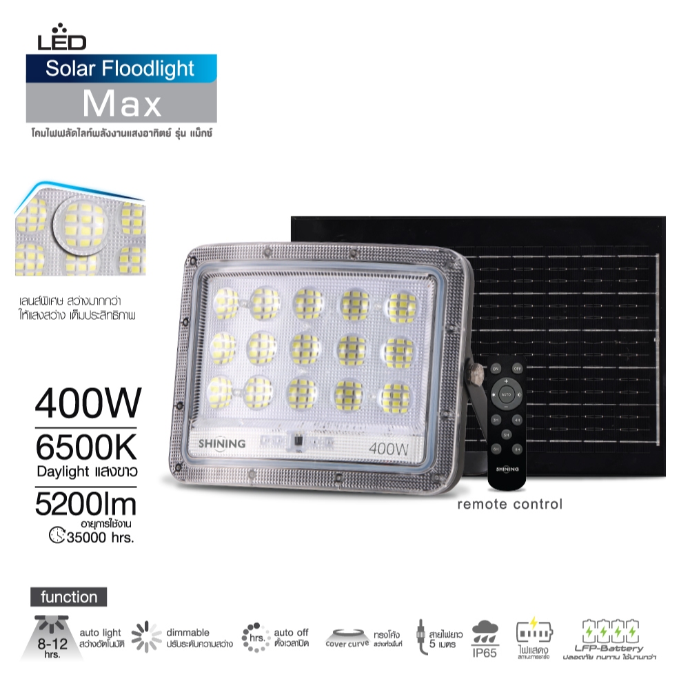 รุ่นใหม่ "1 แถม 1"สปอตไลท์ SOLAR SHINING MAX 400/700/1100/1500 วัตต์ แสงขาว หน้าโค้ง แสงกว้าง Toshiba lighting
