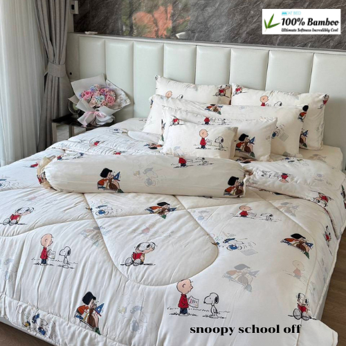 ผ้าปูที่นอน ผ้าห่มนวม ลาย snoopy school off เนื้อผ้า Bamboo 100% นุ่ม เย็นสบายที่สุด สินค้าลิขสิทธิ์แท้จาก USA