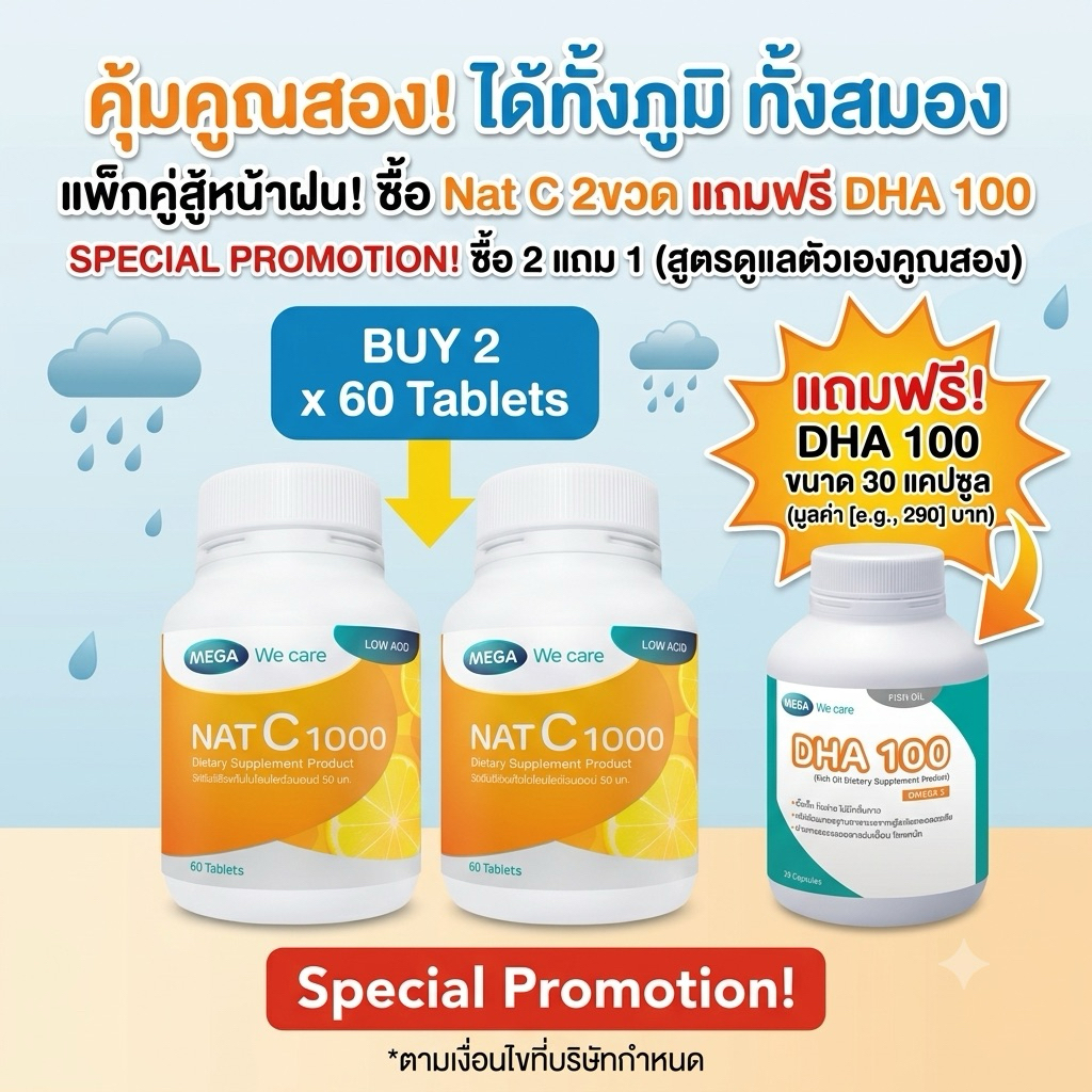 MEGA We Care NAT C 1000 เสริมภูมิต้านทาน ป้องกันหวัด ภูมิแพ้