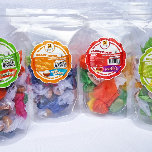 ทอฟฟี่กะทิ, งา,ทุเรียน,ถั่ว 100ก. แม่นงเยาว์ หอมมันอร่อย