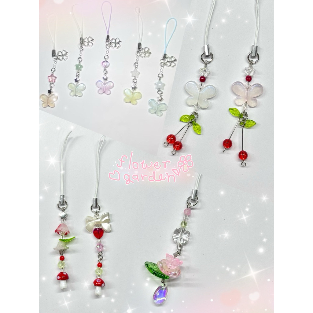 𝓝𝓮𝔀🌷พวงกุญแจลูกปัด ( flower garden💐🦋Collection ) สายคล้องโทรศัพท์ สวนดอกไม้