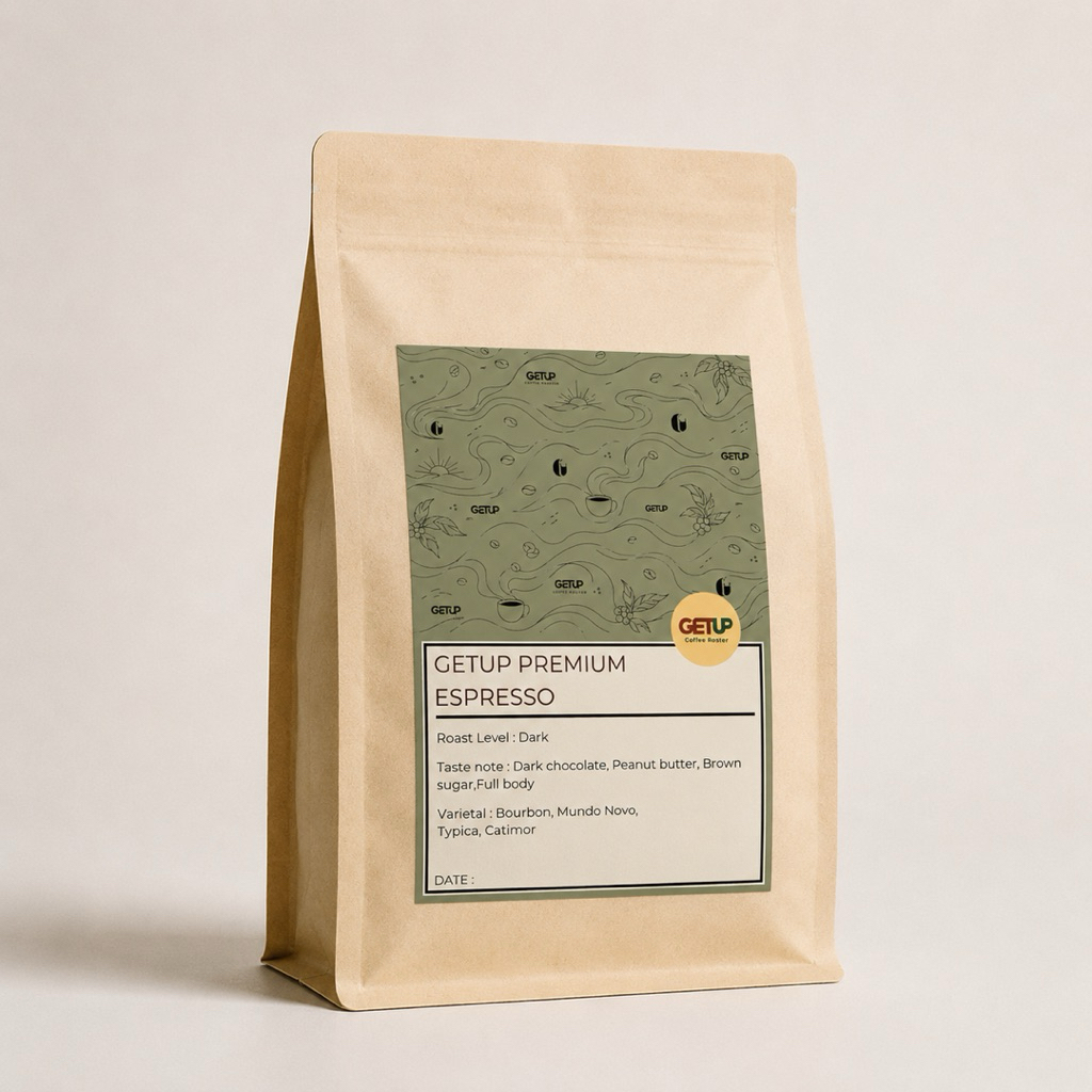 Get Up Coffee เมล็ดกาแฟ Premium Espresso (Brazil+Lao) คั่วเข้ม