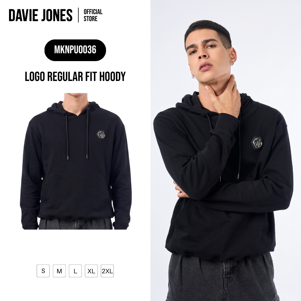 DAVIE JONES [BE FEARLESS] เสื้อฮู้ดดี้ผู้ชาย Logo Regular Fit Hoody สีดำ PU0036