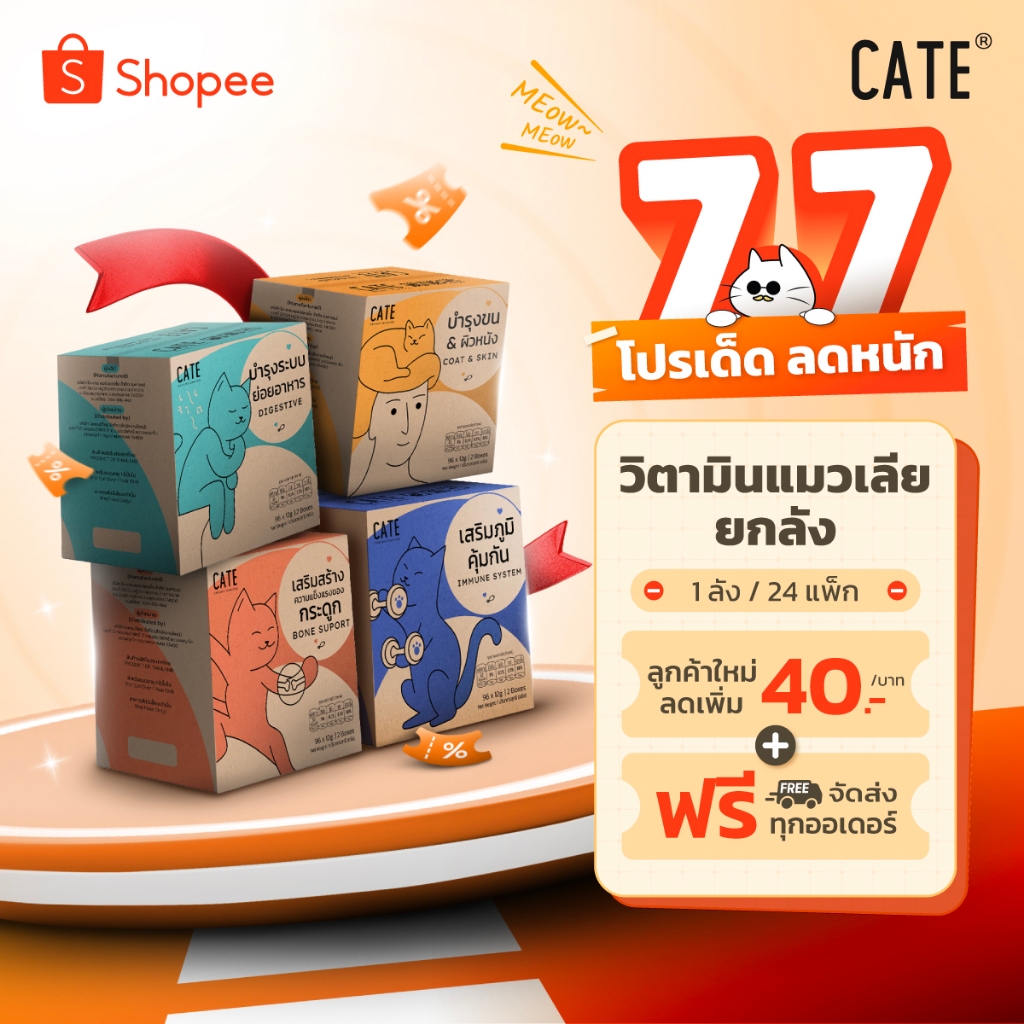 (ยกลัง) CATE เคท ขนมแมวเลีย คอลลาเจน พรีไบโอติก เสริมภูมิ แคลเซียม 24 แพ็ค (96 ซอง)