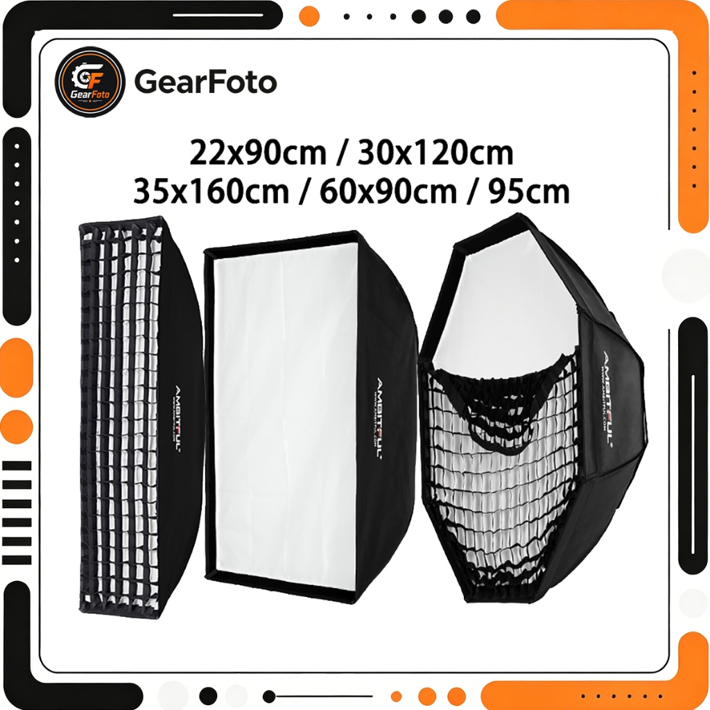 Ambitful 60X90ซม.22X90ซม.30X120ซม.35X160ซม.95ซม.รูปสี่เหลี่ยมผืนผ้าแปดเหลี่ยมตารางรังผึ้ง Softbox สำหรับ Bowens Mount