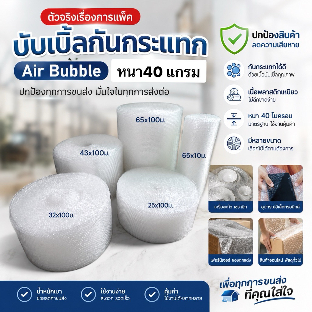 ส่งด่วน บับเบิ้ลพลาสติกกันกระแทก 40 แกรม ( กว้าง 65,43,25 ซม. ) ได้รับภายใน4ชม.‼️