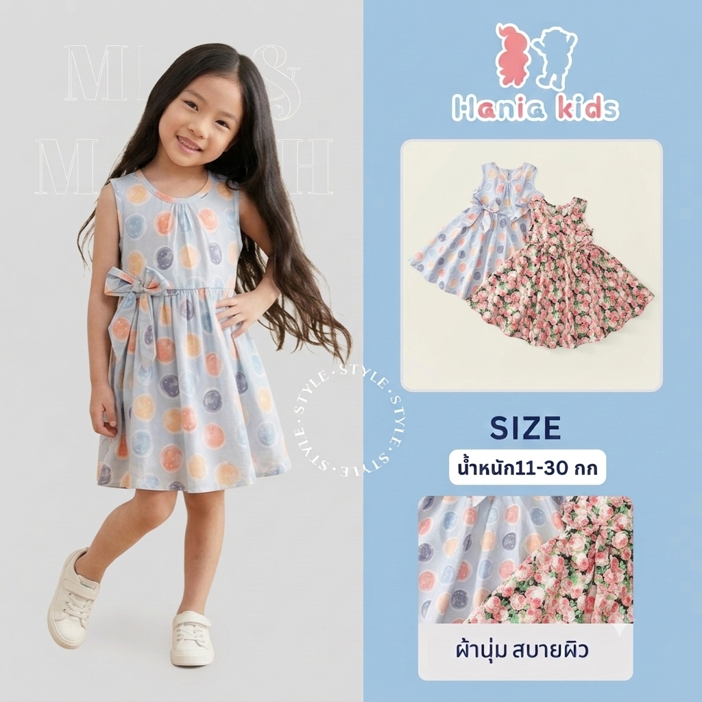 Hania kids  พร้อมส่ง ชุดเดรสกระโปรง ลวดลาย ดอกไม้ เนื้อผ้าดี ใส่สบาย เสื้อผ้าเด้ก K4125145