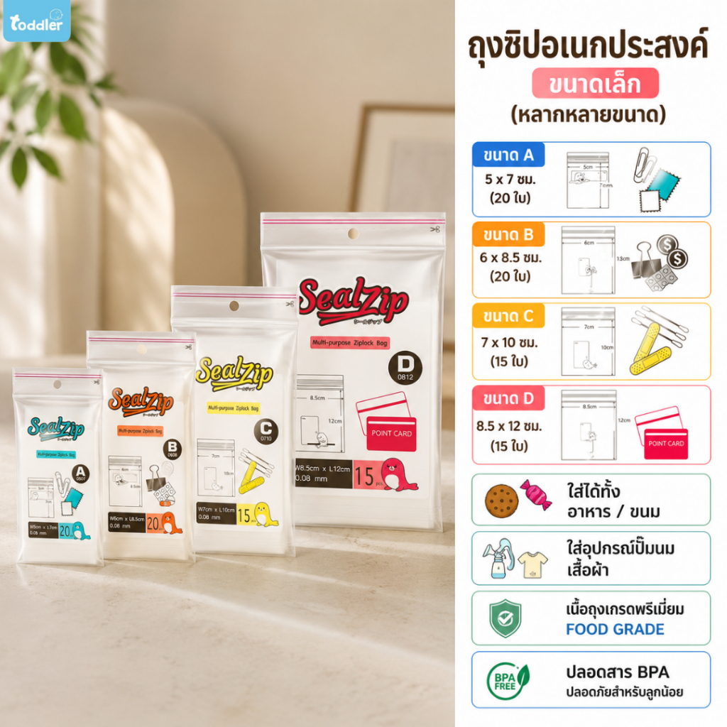 (ุถุงซิปเล็ก) Sealzip ใส่ยา วิตามิน อุปกรณ์ต่างๆ  ถุงซิปหนาพิเศษ รุ่น Serie ( A B C D)