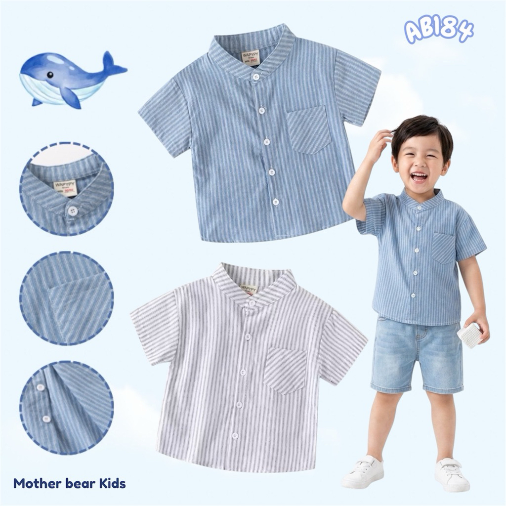 AB184 เสื้อเชิ้ตเด็กคอจีน เสื้อผ้าเด็ก แฟชั่นเด็กผู้ชาย สินค้าพร้อมส่ง