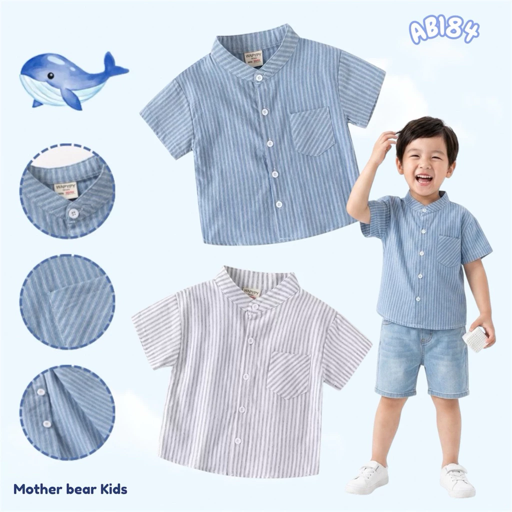 AB184 เสื้อเชิ้ตเด็กคอจีน เสื้อผ้าเด็ก แฟชั่นเด็กผู้ชาย สินค้าพร้อมส่ง