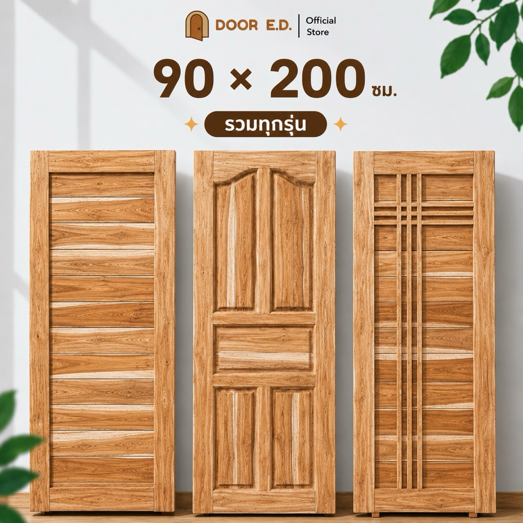 ประตูห้องนอน ประตูห้องน้ำ ไม้สักแท้ ขนาด 90×200 หนา 3.5 ซม ขอบ 4 นิ้ว สายฝน โมเดิร์น หน้าบ้าน ส่งตรงจากโรงงาน