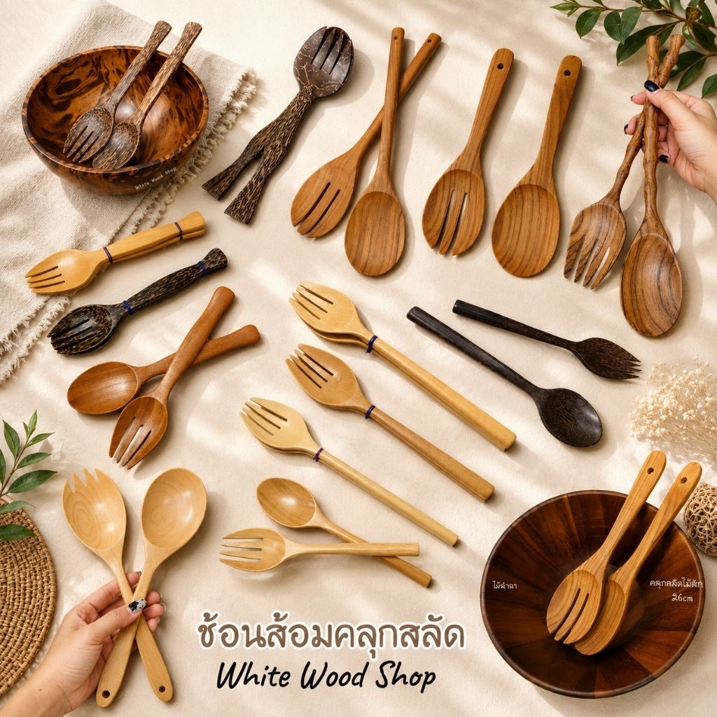 ช้อนส้อมไม้คลุกสลัด คลุกยำ