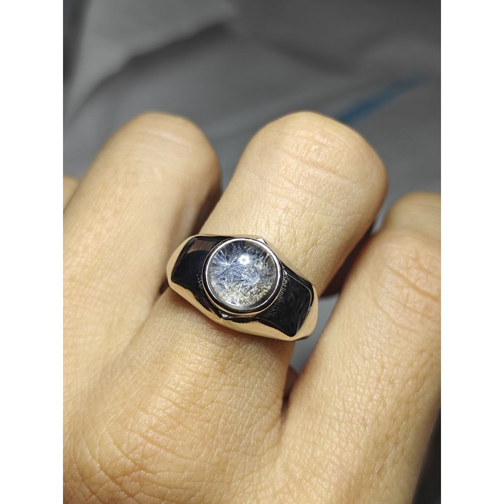 แหวนเงินแท้ตัวเรือนชั่วคราว Dumortierite in quartz sphere น้ำใส